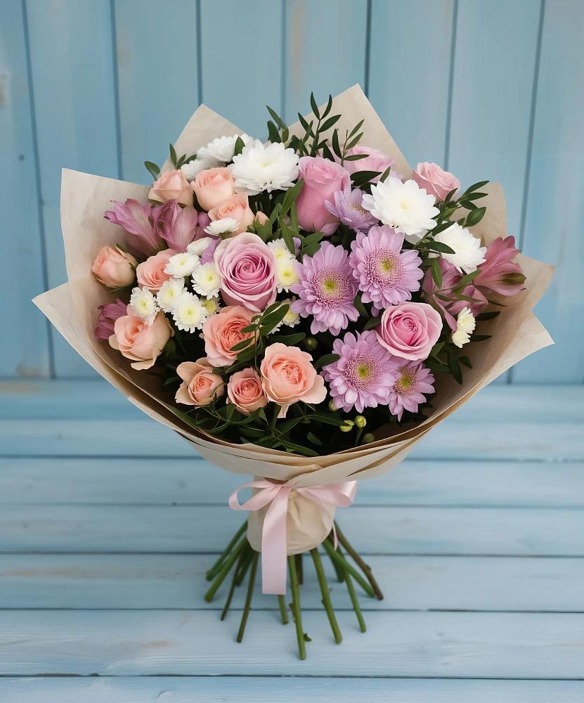 Букет цветов из: Хризантемы, Розы и Альстромерии в Татищево