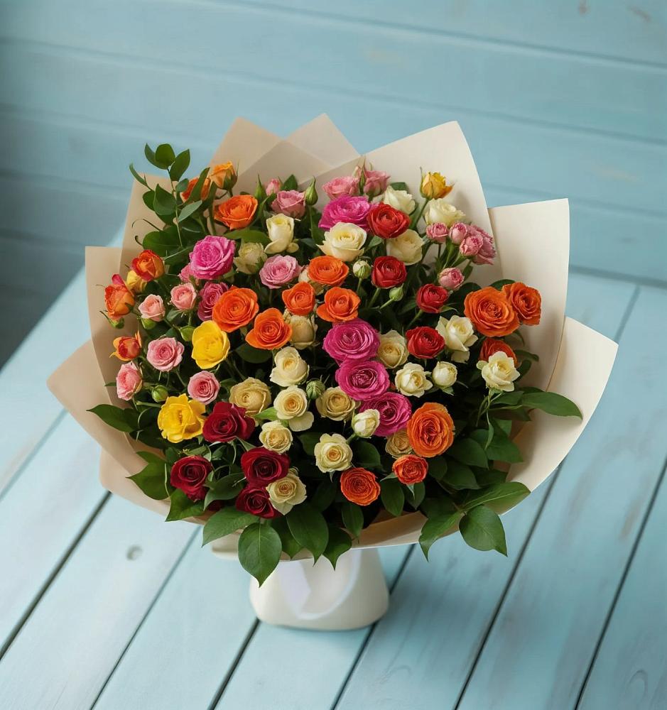 Букет Микс из разноцветных кустовых роз в Татищево