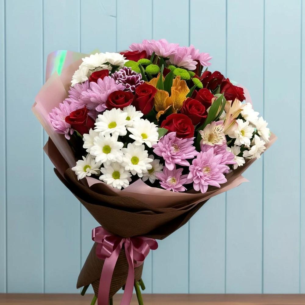 Букет цветов из: Розы, Хризантемы и Альстромерии в Татищево